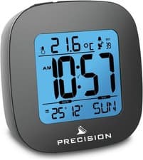 Image of Precision Radio Controlled Alarm Clock - LCD Backlight, Snooze, Black, New
