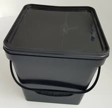 Image of 2 x 17 L Ltr Litre Black Square Plastic Bucket Container w Lid & Plastic Handle