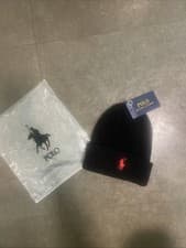 Image of Polo Ralph Lauren Black Beanie – Red Logo – New With Tags