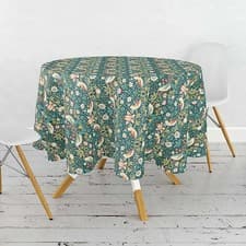 Image of William Morris Strawberry Thief Dark Green 132cm Acrylic Round Tablecloth