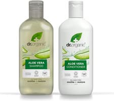 Image of Dr Organic Aloe Vera Shampoo & Conditioner Set with Travel Bag, Soothing, All Ha