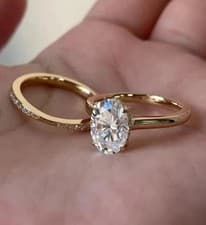 Image of Bridal Set Moissanite Engagement Ring 2.50 TCW Oval Cut Solid 14K Yellow Gold