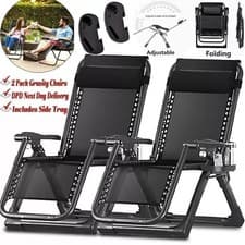 Image of 2 x HEAVY DUTY ZERO GRAVITY CHAIR RECLINING SUN LOUNGER FOLDING GARDEN RECLINER