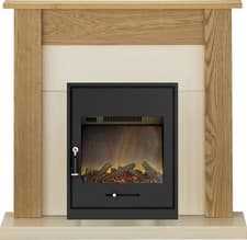 Image of Adam Southwold Fireplace Suite in Oak with Oslo Electric Fire in Black, 43 Inch