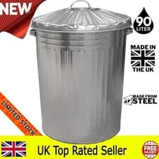 Image of 90 Litre Galvanised Metal Dustbin/Bin Tapered Heavy Duty UK Manufacturer!
