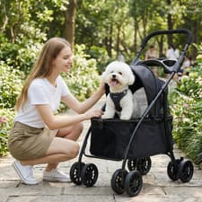Image of 4 Wheel Pet Stroller,Single/Double Pet Stroller for Small Dogs,Foldable Cat Pram