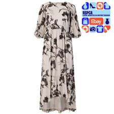 Image of New All Saints Off White Sadie Iris Print Clip Dot Midi Dress Size 12 RRP £199