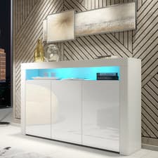 Image of 155cm Sideboard TV Stand Cupboard Cabinet | White High Gloss Doors | Free LED