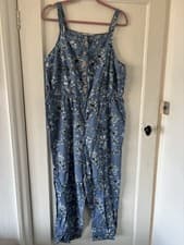 Image of Blue Floral Patterned Elasticated Waist Sleeveless Jumpsuit