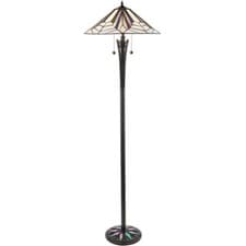 Image of 1.6m Tiffany Twin Floor Lamp Black Stem & Retro Stained Glass Shade i00003