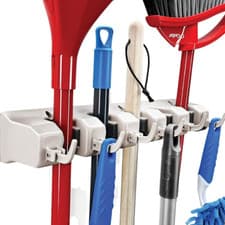 Image of HOME IT Mop and Broom Holder - Garage Storage Systems with 5 Slots, 6 Hooks
