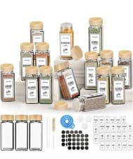 Image of 12 Spice Jars with Natural Bamboo Lid Set,4oz Square Glass Jars with and