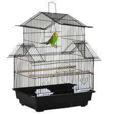 Image of Metal Bird Cage w/ Plastic Perch Food Container Handle 50.5 x 40 x 63cm Black