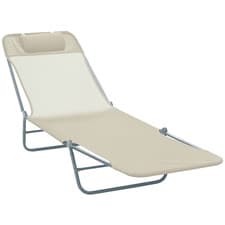 Image of Outsunny Adjustable Sun Bed Garden Lounger Recliner Relaxing Camping Beige