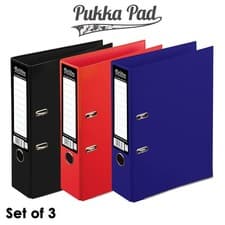 Image of Set of 3 Pukka A4 Lever Arch Files Black, Red, Navy Blue; For School/Work/Office