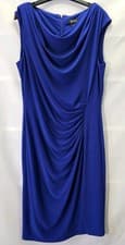Image of DKNY Womens Blue Sleeveless V Neck Midi Sheath Party Dress