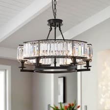 Image of SILJOY 26 in. 6-Light Black Drum Pendant Semi Flush Mount Crystal Chandelier
