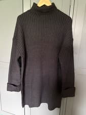 Image of Chunky Ribbed Roll Neck Jumper Dark Charcoal Size M UK 12-14