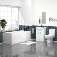 Image of Nes Home 550mm White Basin Vanity, Square Rimless Close Coupled Toilet And Bath
