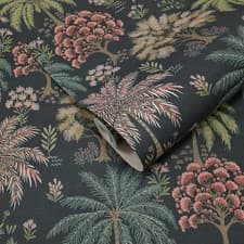 Image of Navy Blue Tropical Trees Wallpaper Roll Bedroom Lounge Hall Dining Holden 14291