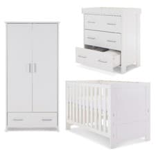 Image of Obaby Nika Mini Nursery Room Set - 3 Piece - Cot Bed, Changer & Wardrobe - White
