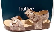Image of Hotter Tourist Sandals Size 6.5 UK New Wide Fit EXF Rose Gold Floral Leather