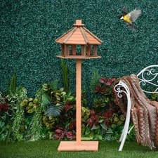 Image of Wooden Bird Feeder Wooden Bird Table Bird Feeder with Roof, Brown, 130cm