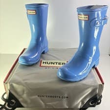 Image of Hunter Original Short Wellington Boots Blue UK Size 4 Womens Rain Wellies New