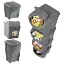 Image of Sorting Bins Recycling Segregation Waste Stackable Grey bin Set 20L 25L 35L