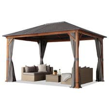 Image of 3x4 m Garden Gazebo, oak finish Alu frame looks like wood, hardtop steel roof