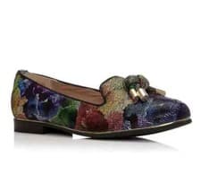 Image of Moda in Pelle Estellan Womens UK 3 EU 36 Dark Floral Leather Loafer Shoes Flats