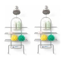 Image of 2 Hanging Shower Caddy 3 Tier Chrome Plated Shower Organiser Rack Storage Unit