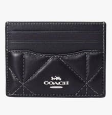 Image of COACH Card Case Leather Diamond Quilted Logo Slim ID Pass Case Card Case BNIB