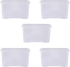 Image of Plastic Storage Box With Lid Wham Crystal 60L Container - Tint Clear (Set of 5)
