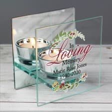 Image of Personalised In Loving Memory Mirrored Glass Tea Light Candle Holder