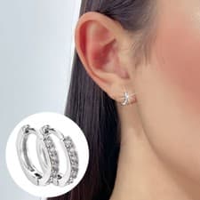 Image of Pave Huggie Hoop Earrings Silver Polished 925 Sterling Silver Round CZ Piercing
