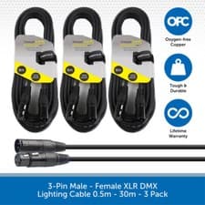 Image of 3 Pack Stagecore Male to Female XLR DMX 120Ω Lighting Cable Leads 0.5m-30m
