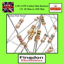 Image of 1/4W 0.25W Carbon Film Resistor ±5% 1R Ohm to 10M Ohm Resistors UK Seller