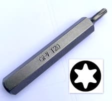 Image of T20 TORX BIT, Hardene 75mm long 10mm Hex Drive , Tx- Star bit, No Security Hole