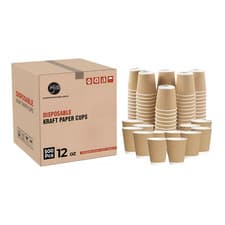 Image of 12oz Disposable Ripple Triple walled Paper Coffee Cup Brown Cups , Pack of 500