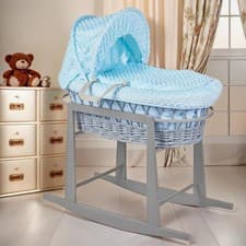 Image of Luxury Moses Basket Grey Wicker Baby Full Set Rocking Stand