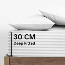Image of Hotel Quality Cotton Satin Stripe Flat White Sheet Bed Stripe Sateen Bedding Set
