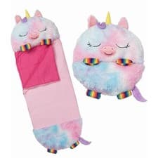 Image of Happy Nappers Medium Rainbow Unicorn 2-in-1 Plush Sleeping Bag & Pillow for Kids