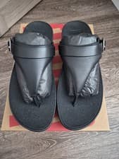 Image of Fitflop Lulu Adjustable Leather Toe-Post Sandals, Black, Size 7