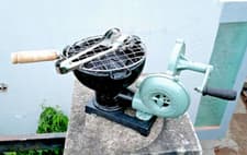 Image of Iron Heavy-Duty Fire Bowl Coal-Burning Firepit BBQ with Hand Blower & Grill Tong