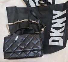 Image of DKNY Large Black Shoulder Bag Lara Crossbody Handbag Leather & Chain Strap BNWT