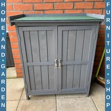 Image of Outdoor Wooden Storage Shed Garden Tool Box Hinged Roof Doors Grey for Gardening