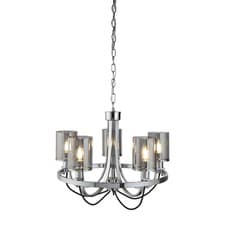 Image of 5 Lights Chrome Finish Pendant Ceiling Light with Smoked Cylinder Glass Shades