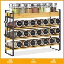 Image of Elegant 4 Tier Bamboo Spice Rack Organizer Stand With 4 Hooks Wall Mount 1PC