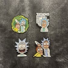 Image of Set Of 4 Rick And Morty Enamel Pin Badge Bundle TV Show Rick Morty Portal New